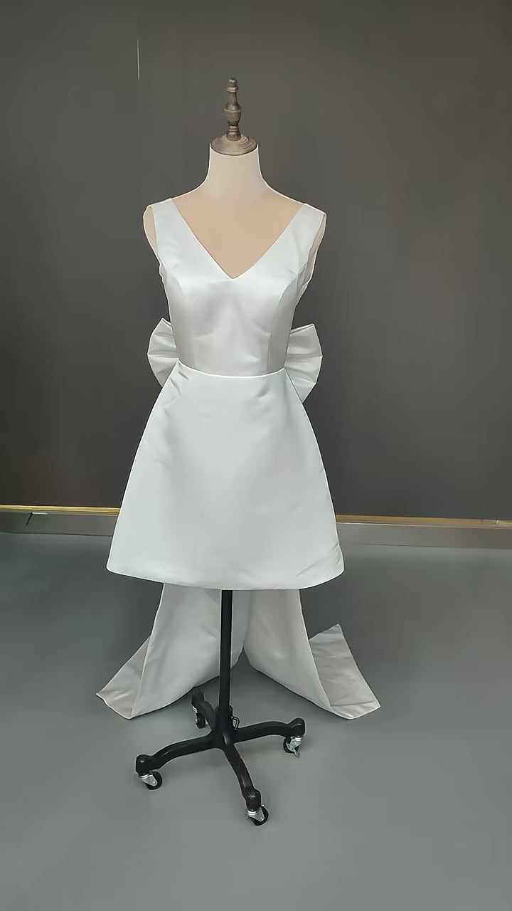 Zenni Short Satin Back-Bow Wedding Dress | Jewelclues