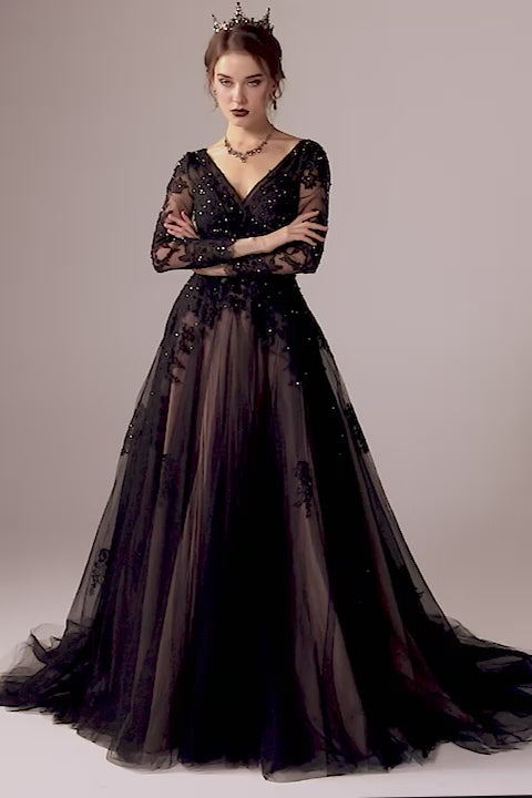 Feel the Romance V-neck Long Sleeve Gown | Jewelclues