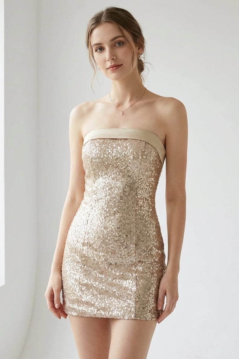 Pristine Sequin Bandeau Mini Dress | Jewelclues