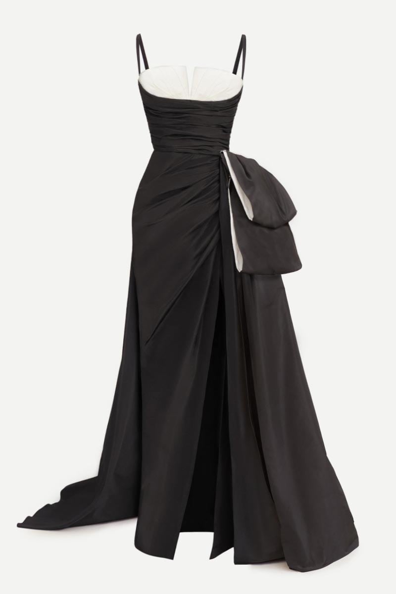 Rayna Black Satin Draped Maxi Dress | Jewelclues