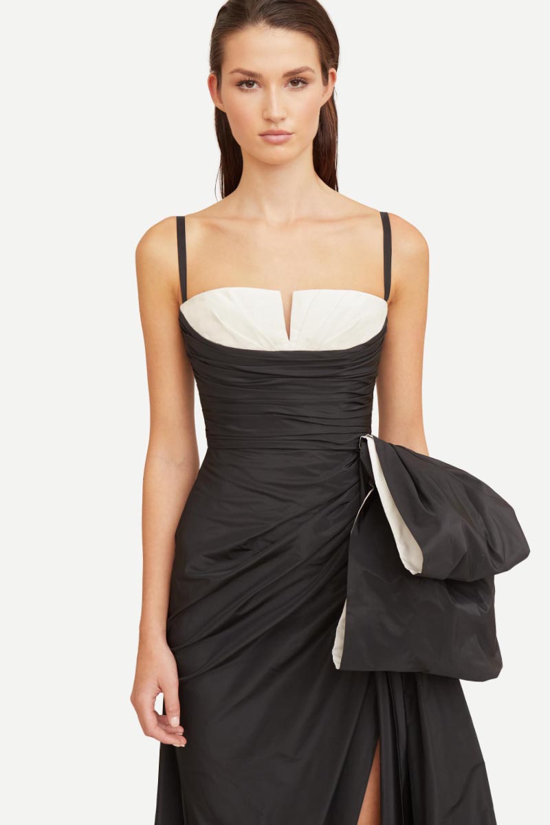 Rayna Black Satin Draped Maxi Dress | Jewelclues