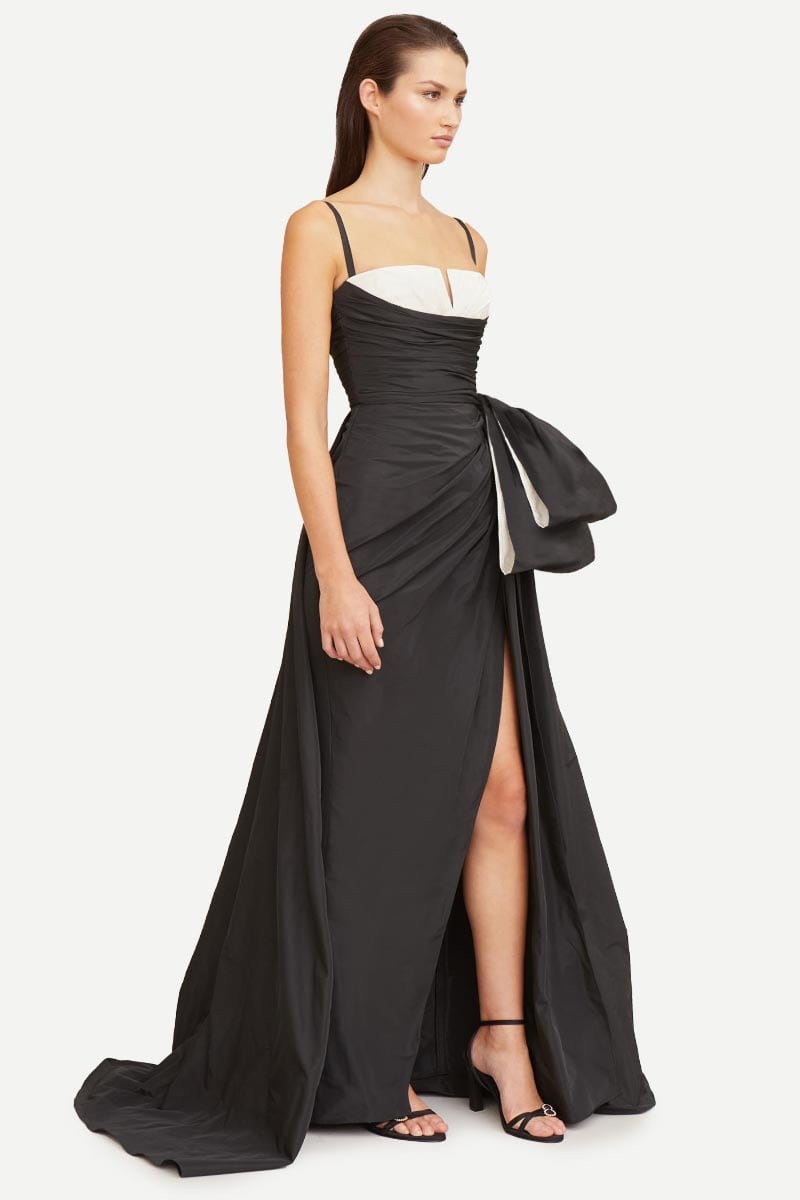 Rayna Black Satin Draped Maxi Dress | Jewelclues