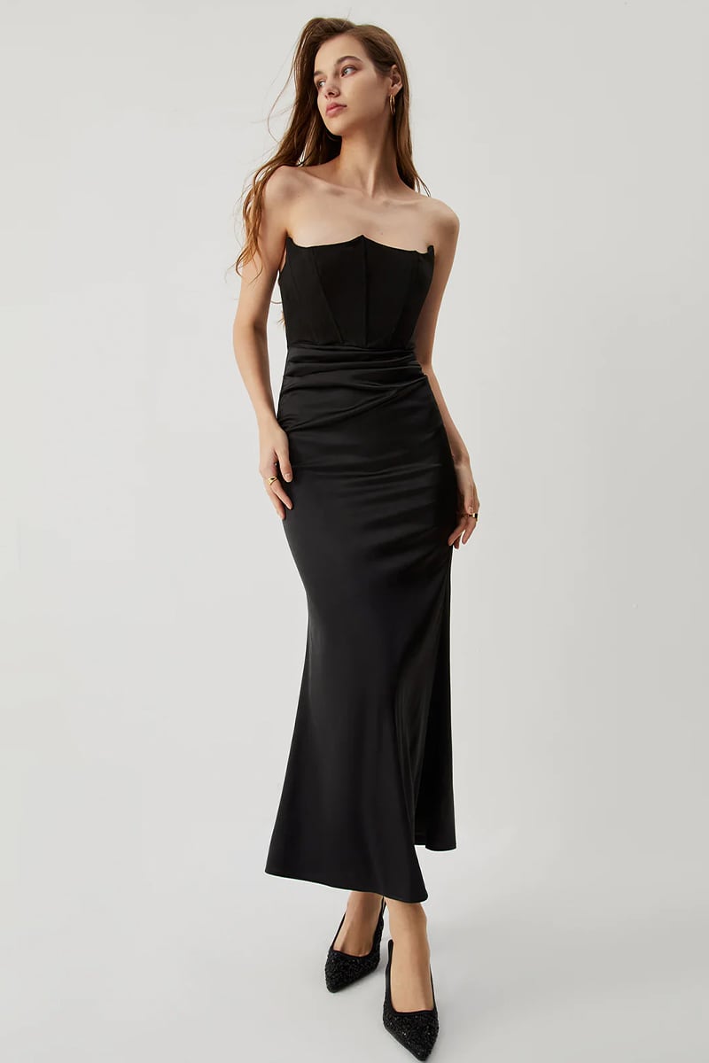 Reeta Black Strapless Corset Maxi Dress | Jewelclues