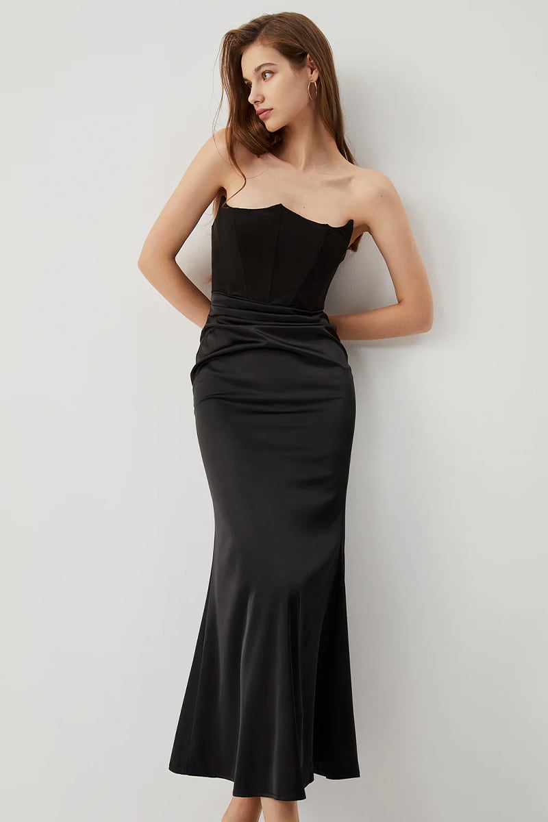 Reeta Black Strapless Corset Maxi Dress | Jewelclues