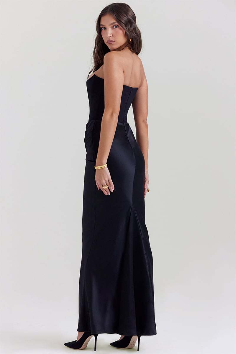 Reeta Black Strapless Corset Maxi Dress | Jewelclues