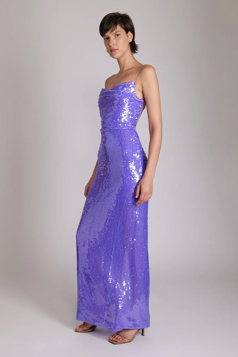 Color_Lavender | Regal Elegance Sequin Lace-Up Maxi Dress | Jewelclues
