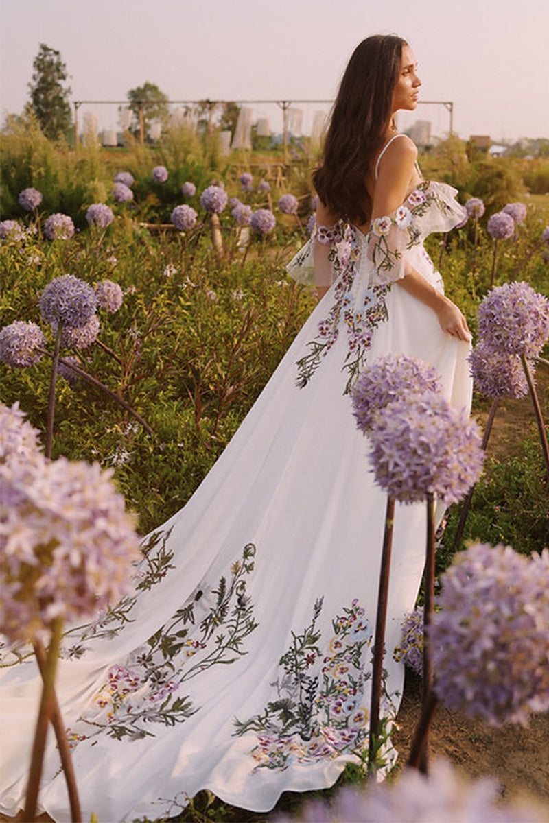 Richmond Floral Lace Applique A-line Wedding Dress | Jewelclues