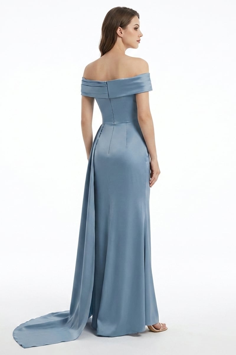 Rickie Off The Shoulder Satin Gown | Jewelclues #color_slate blue