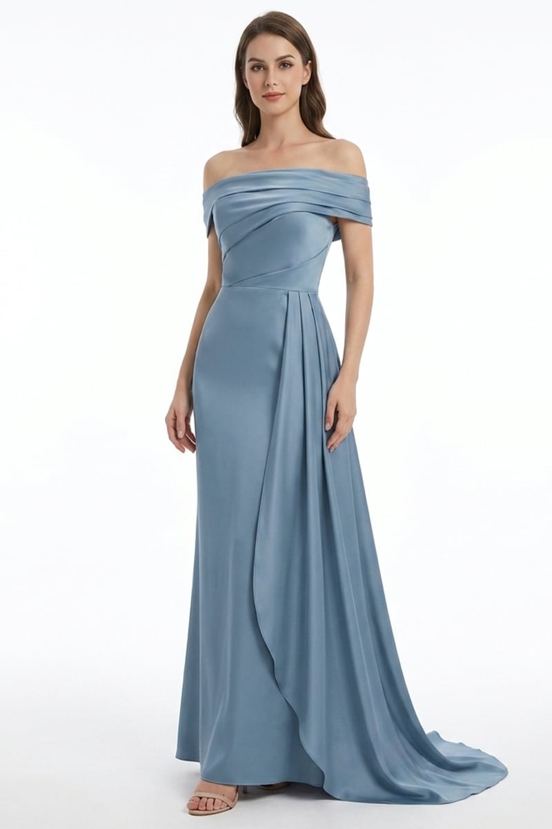 Rickie Off The Shoulder Satin Gown | Jewelclues #color_slate blue