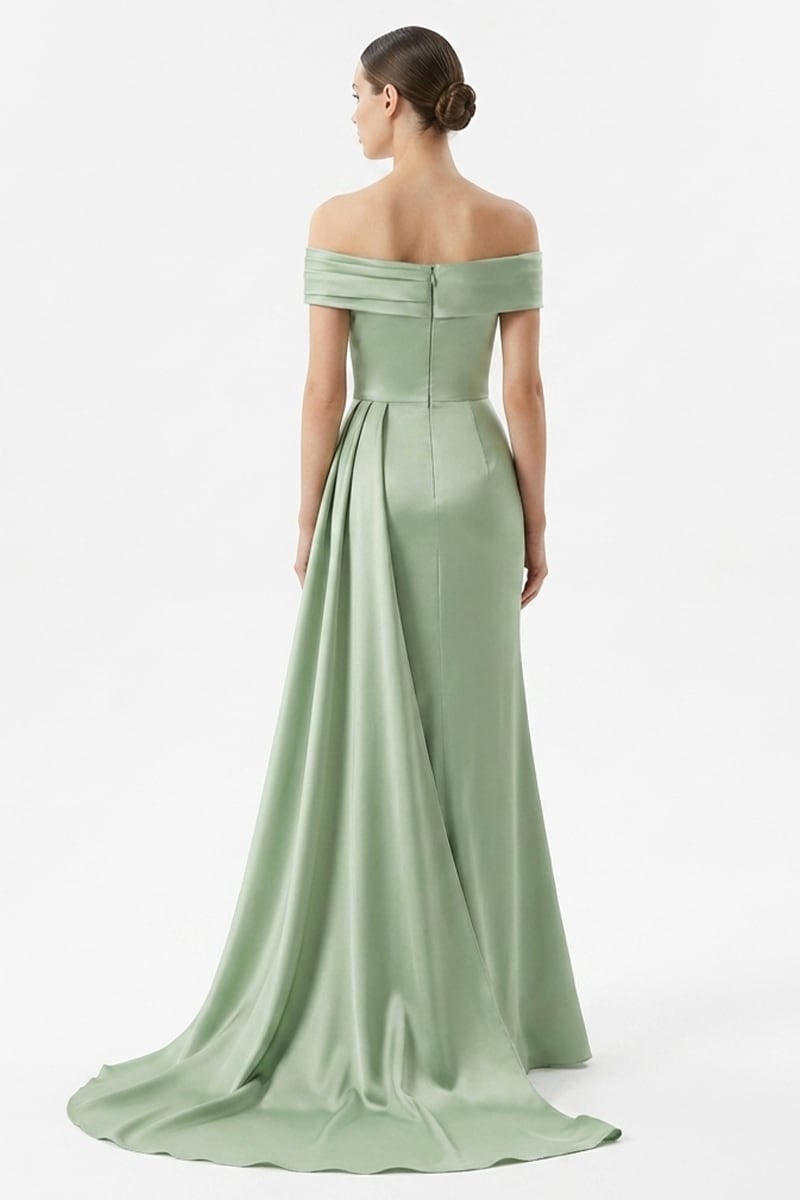 Rickie Off The Shoulder Satin Gown | Jewelclues #color_sage