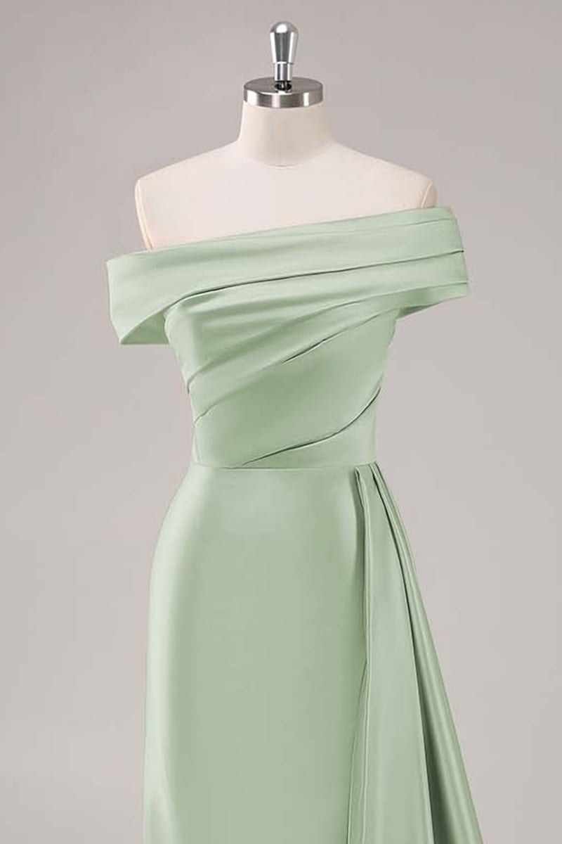 Rickie Off The Shoulder Satin Gown | Jewelclues #color_sage