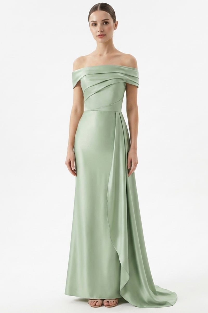 Rickie Off The Shoulder Satin Gown | Jewelclues #color_sage