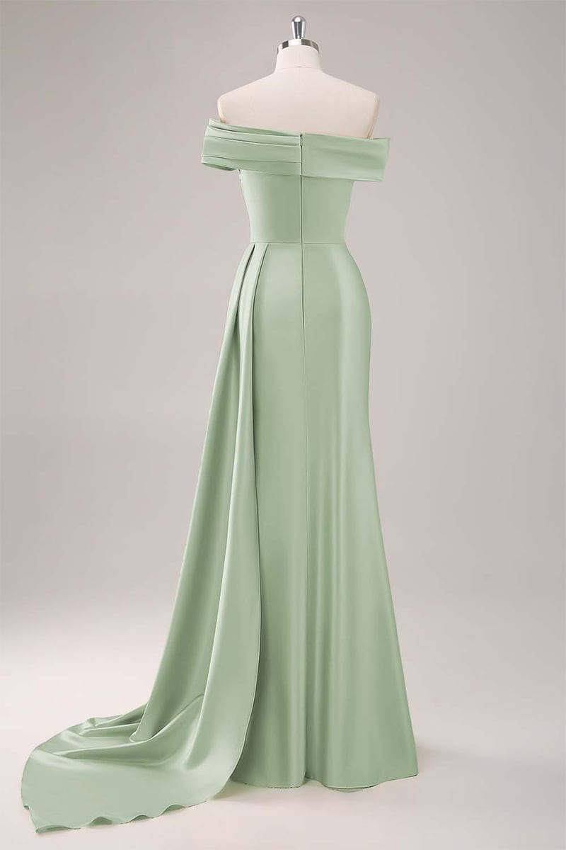 Rickie Off The Shoulder Satin Gown | Jewelclues #color_sage