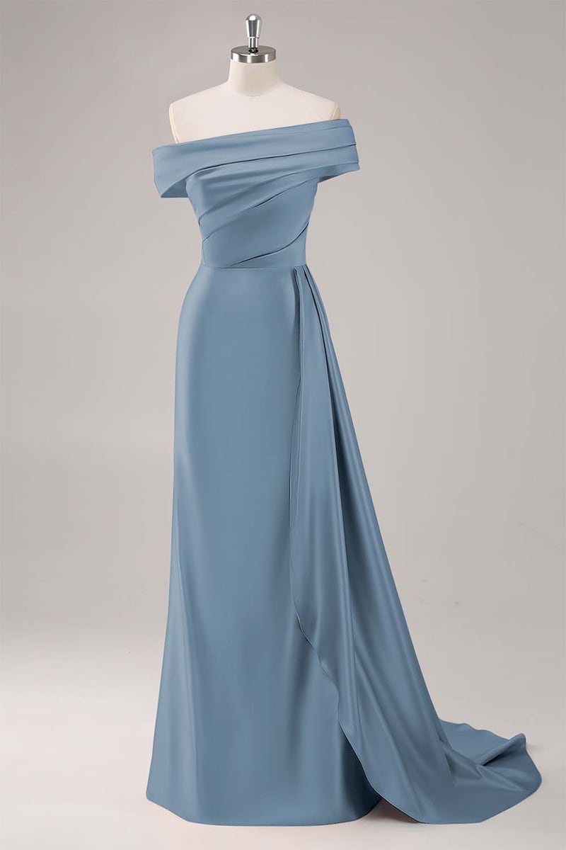 Rickie Off The Shoulder Satin Gown | Jewelclues #color_slate blue
