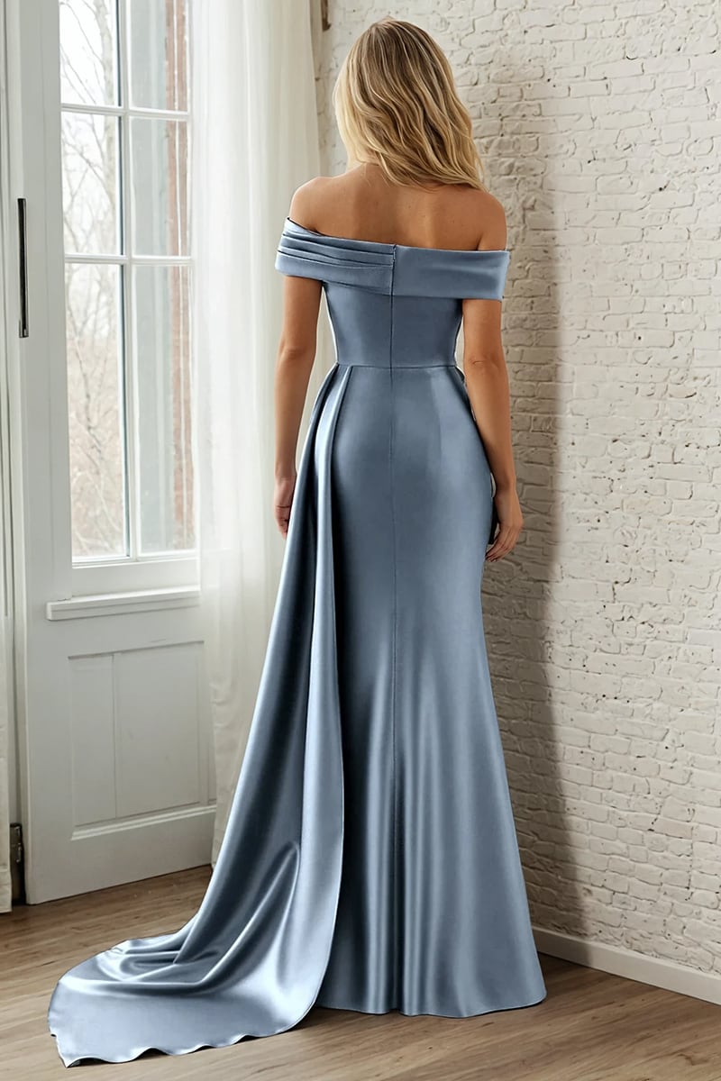 Rickie Off The Shoulder Satin Gown | Jewelclues #color_slate blue