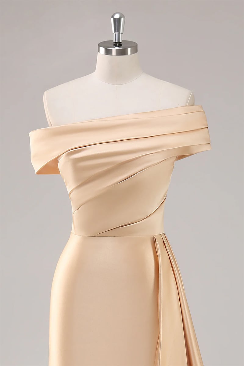 Rickie Off The Shoulder Satin Gown | Jewelclues #color_champagne