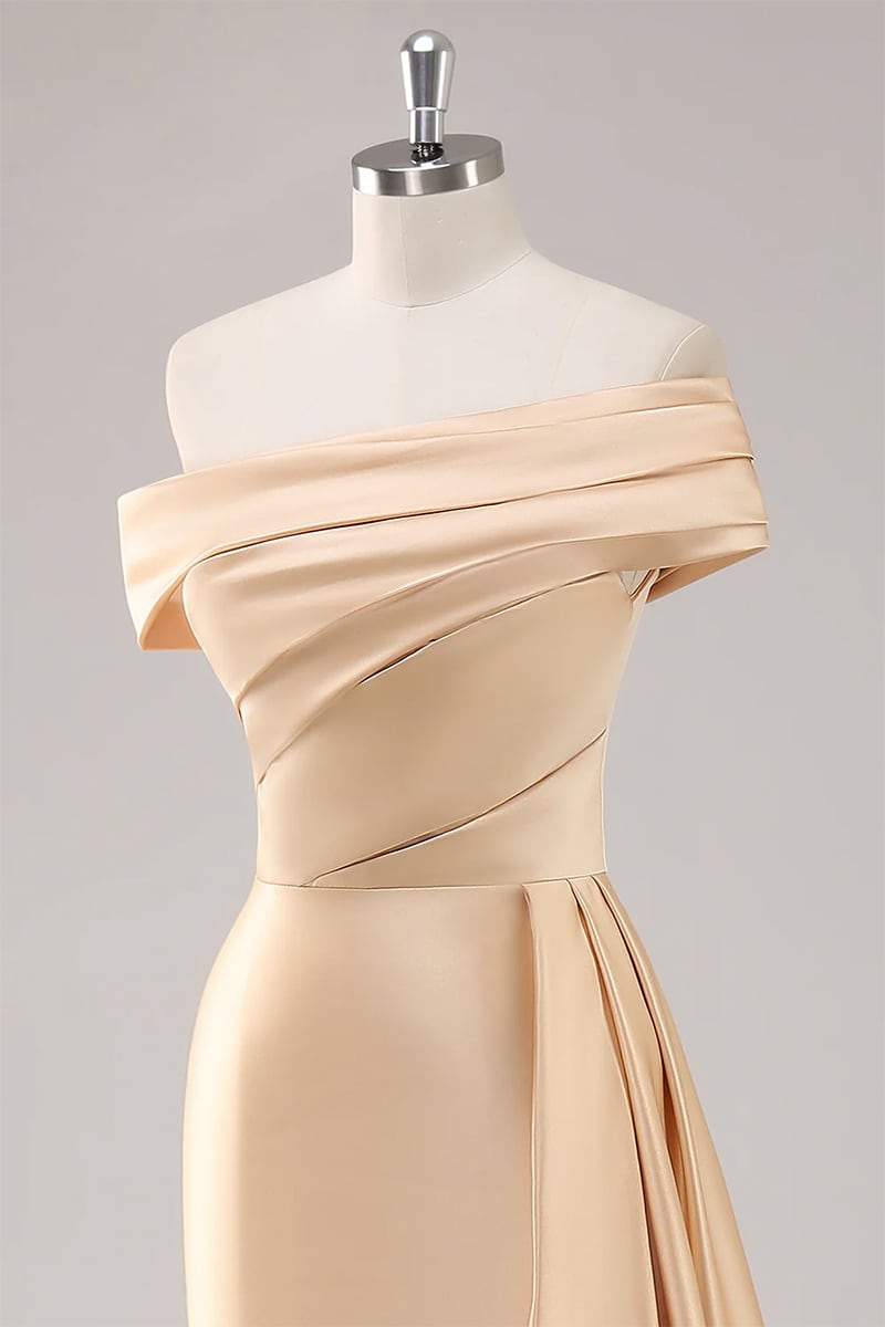 Rickie Off The Shoulder Satin Gown | Jewelclues #color_champagne