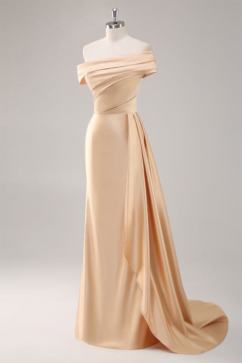 Rickie Off The Shoulder Satin Gown | Jewelclues #color_champagne