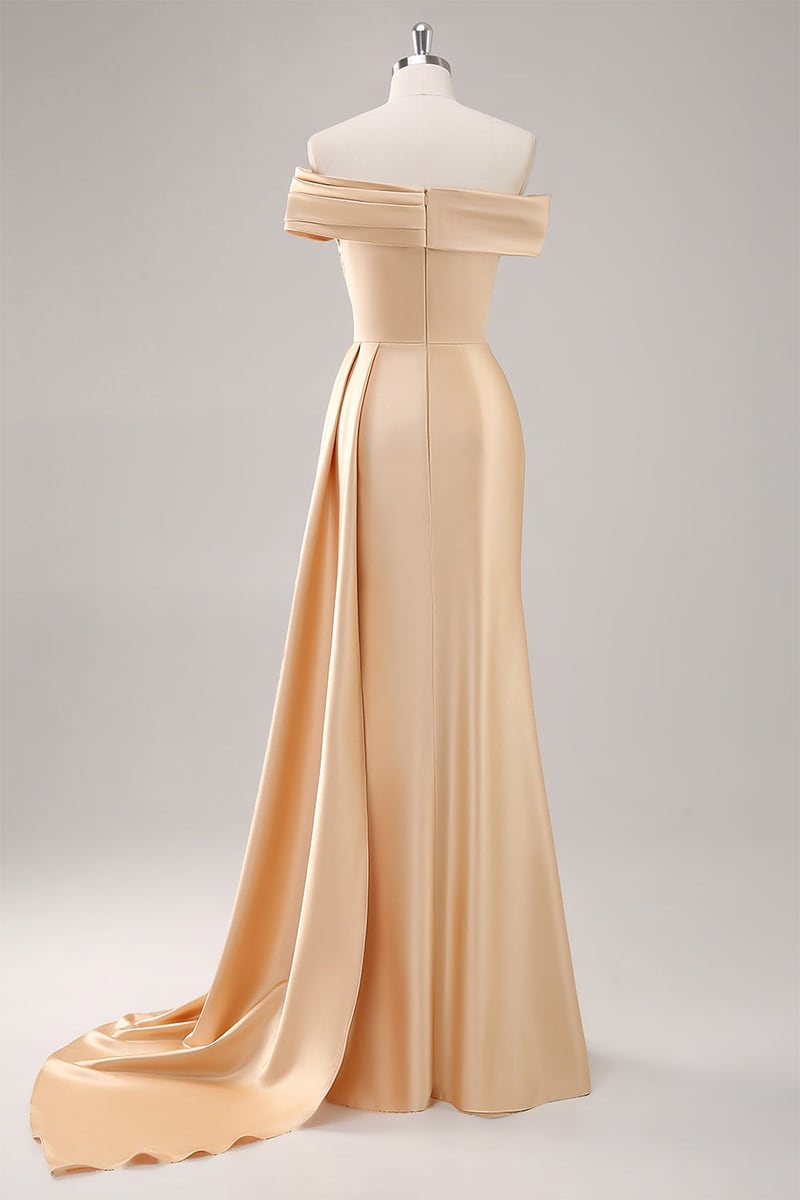 Rickie Off The Shoulder Satin Gown | Jewelclues #color_champagne