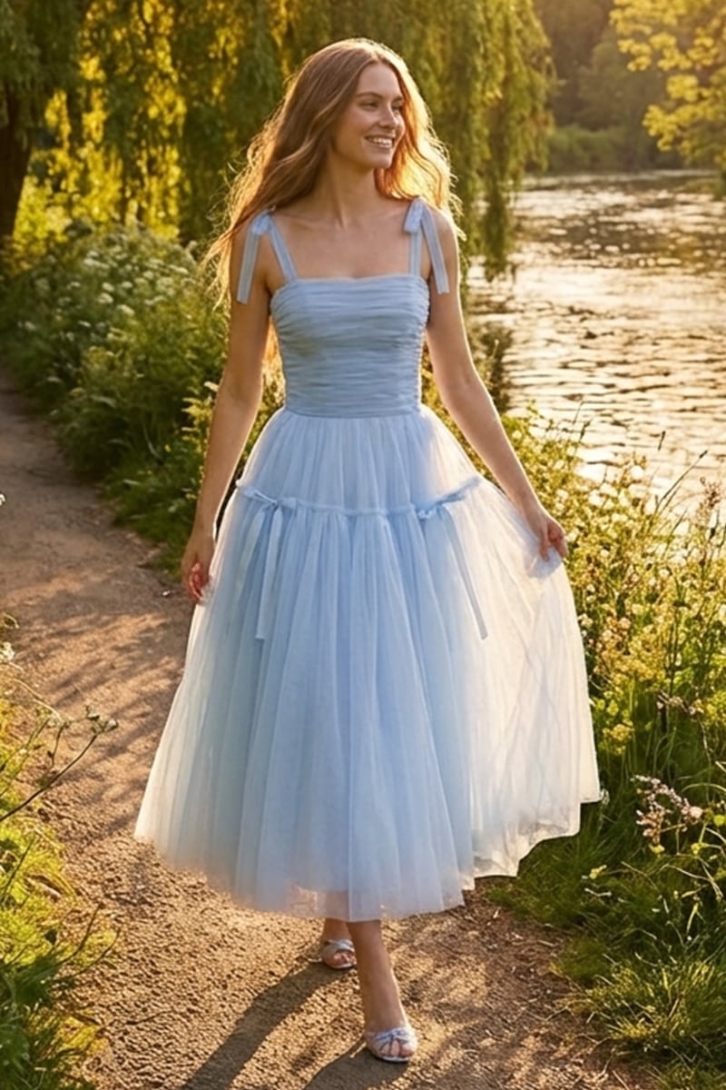 Romantic Heart Tie-Strap Midi Dress | Jewelclues #color_light blue