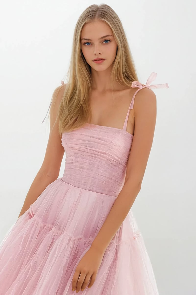 Romantic Heart Tie-Strap Midi Dress | Jewelclues #color_pink