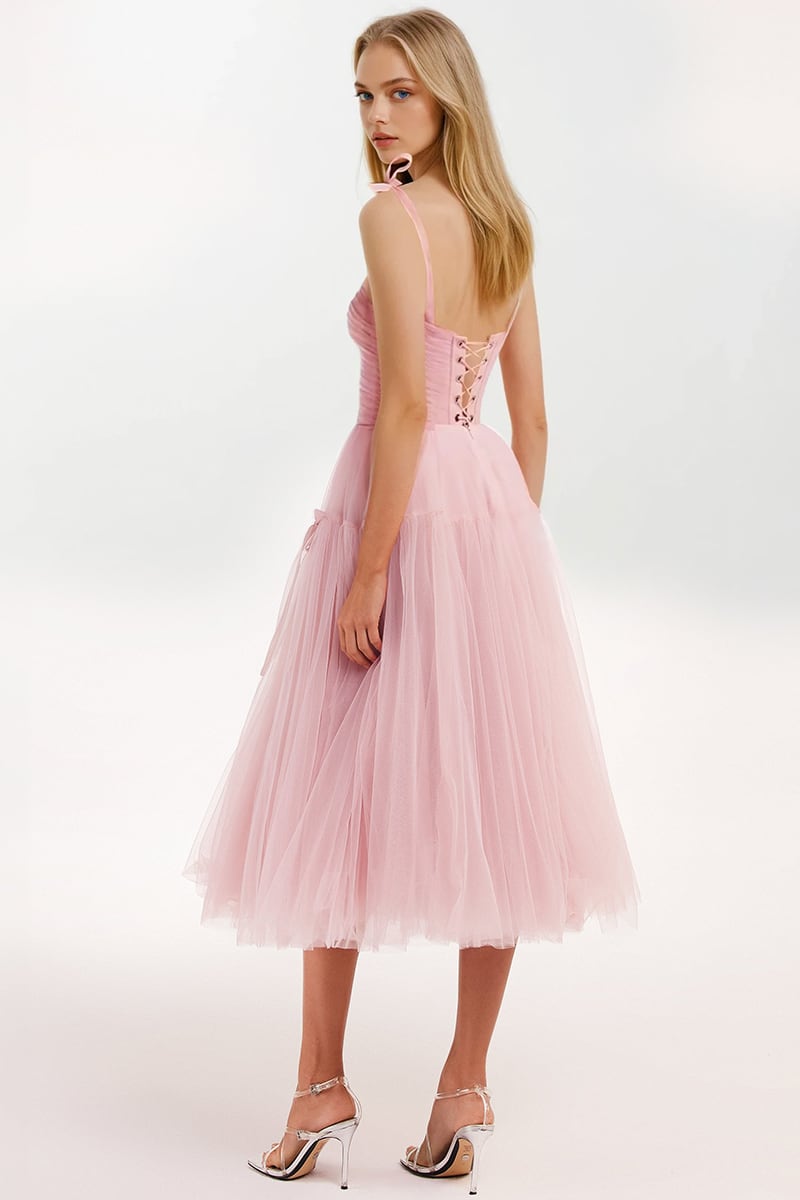 Romantic Heart Tie-Strap Midi Dress | Jewelclues #color_pink