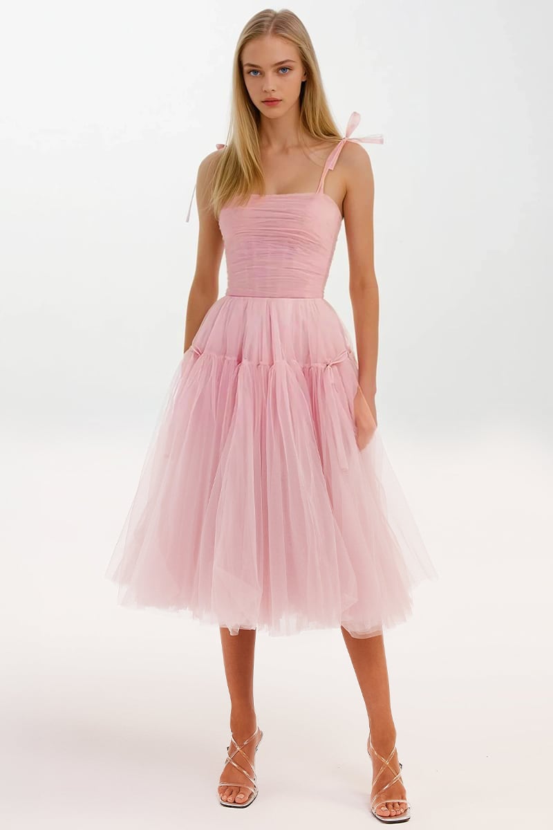 Romantic Heart Tie-Strap Midi Dress | Jewelclues #color_pink