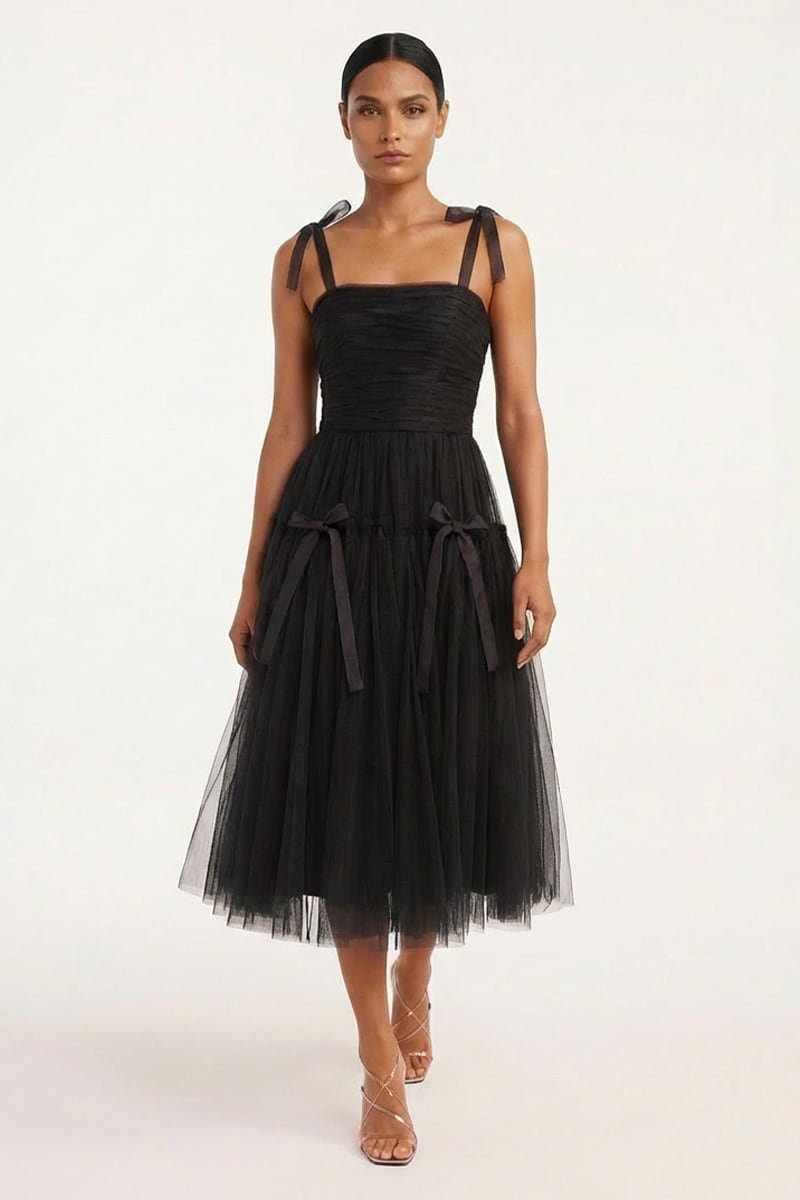 Romantic Heart Tie-Strap Midi Dress | Jewelclues #color_black