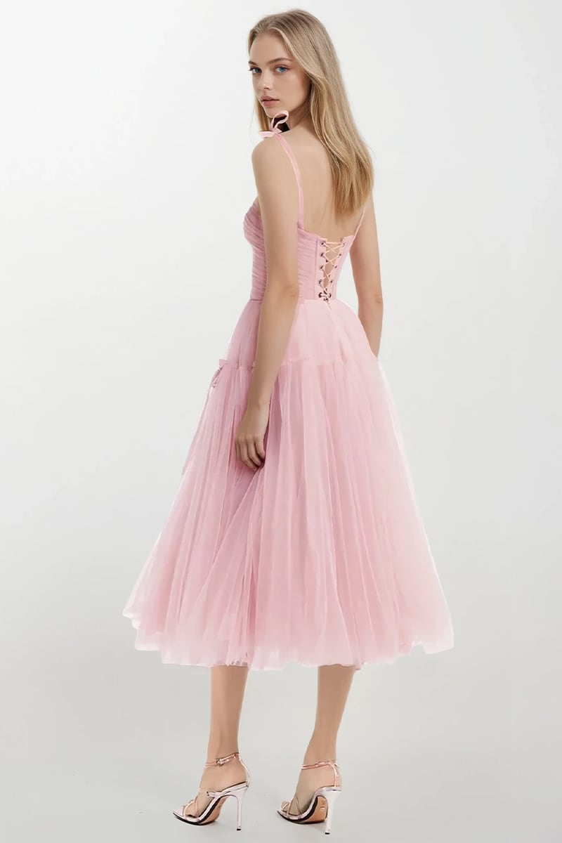 Romantic Heart Tie-Strap Midi Dress | Jewelclues #color_pink