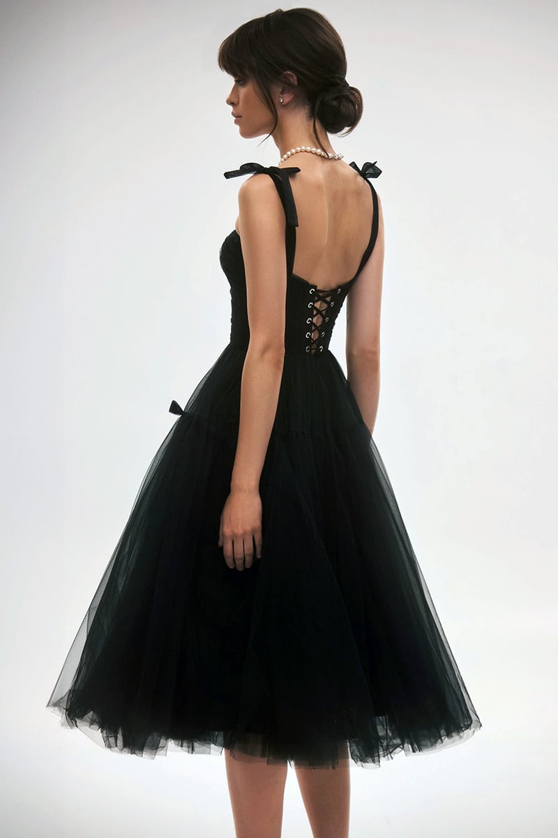 Romantic Heart Tie-Strap Midi Dress | Jewelclues #color_black