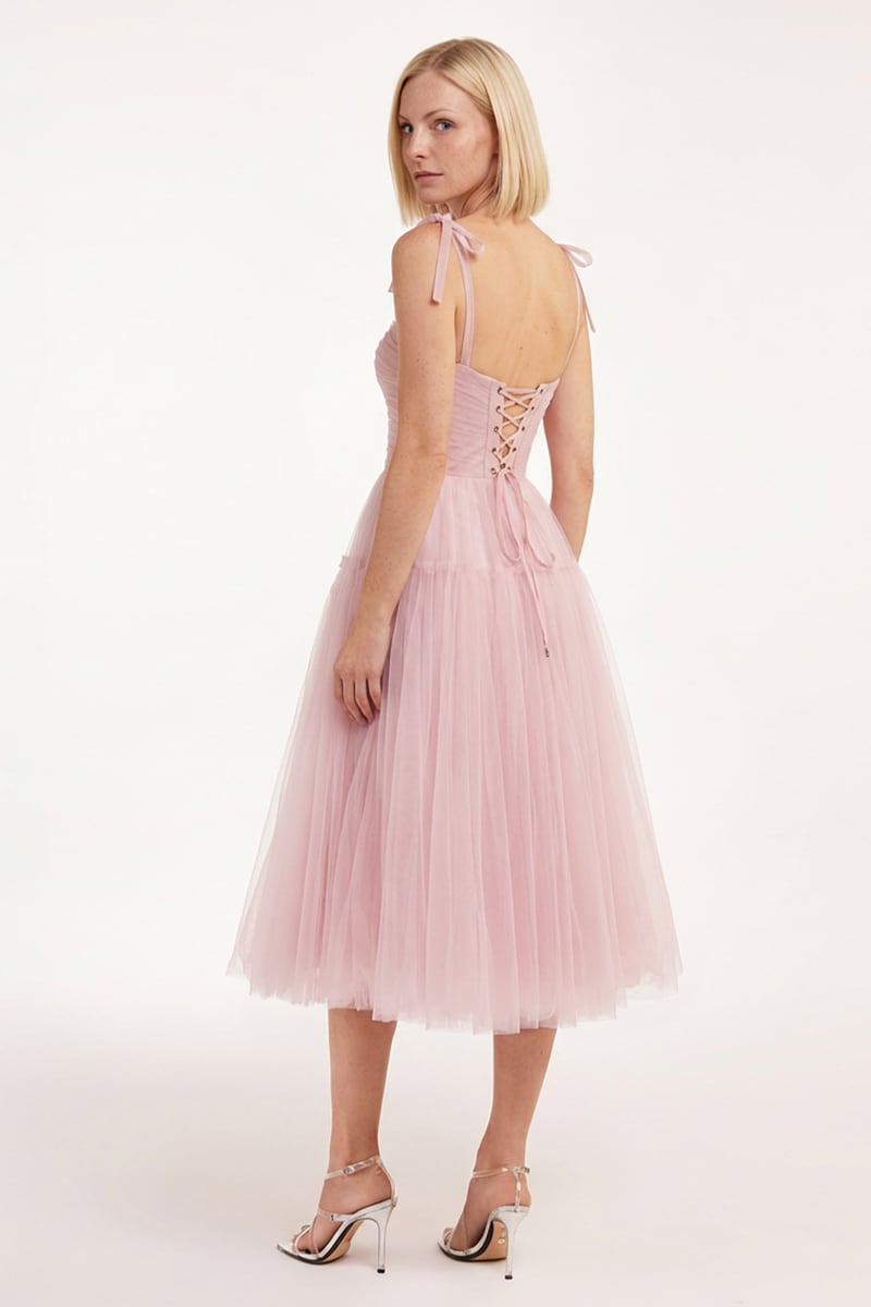 Romantic Heart Tie-Strap Midi Dress | Jewelclues #color_pink