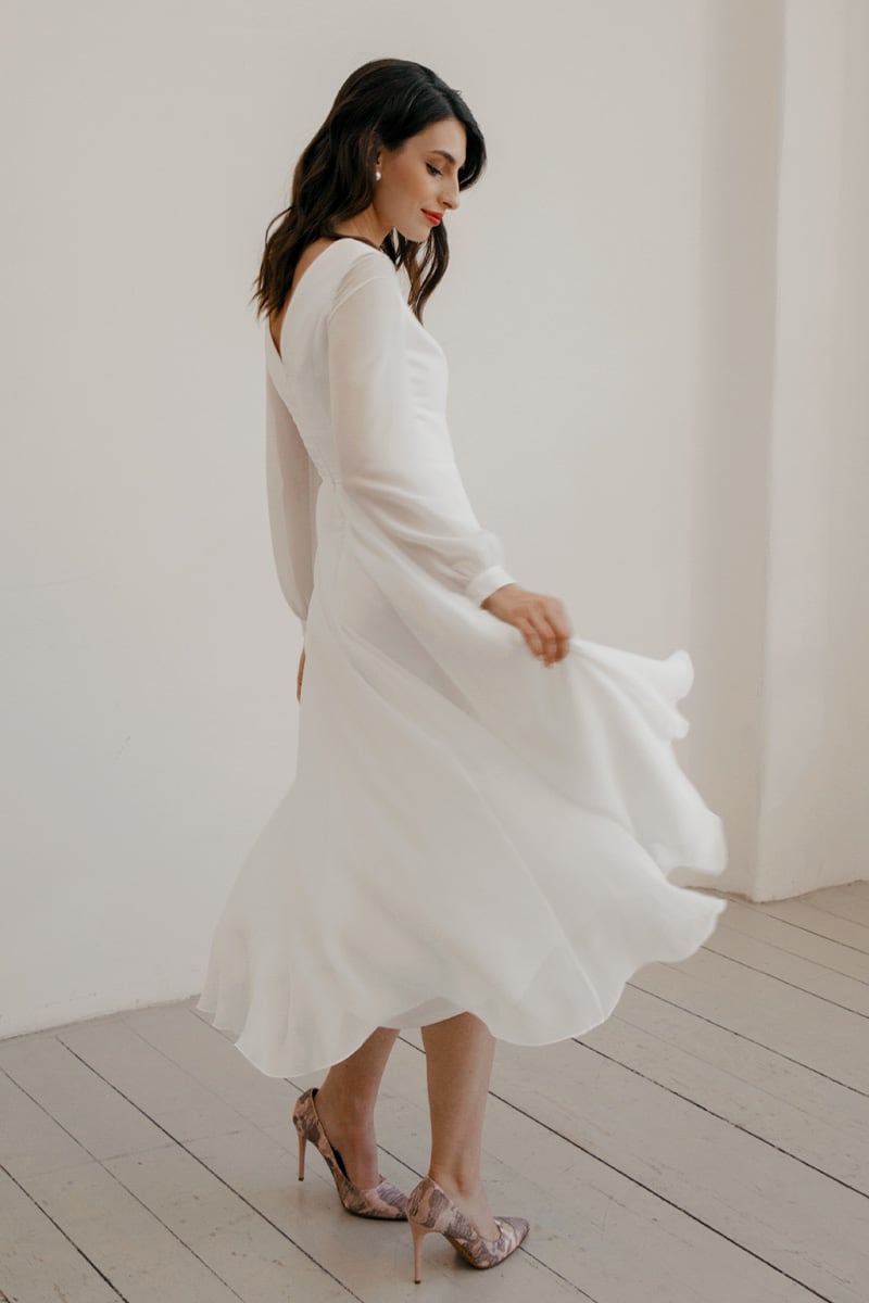 Romantic Moments Long Sleeve Midi Dress | Jewelclues #color_ivory
