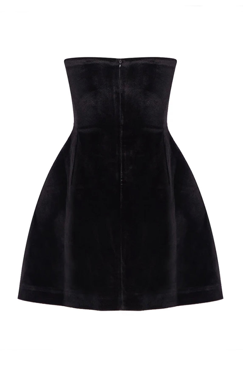 Romantic Vibe Strapless Black Mini Dress | Jewelclues