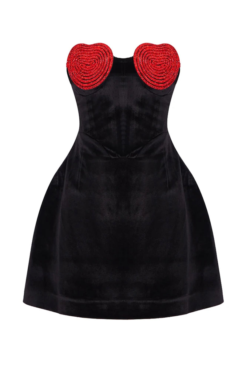 Romantic Vibe Strapless Black Mini Dress | Jewelclues