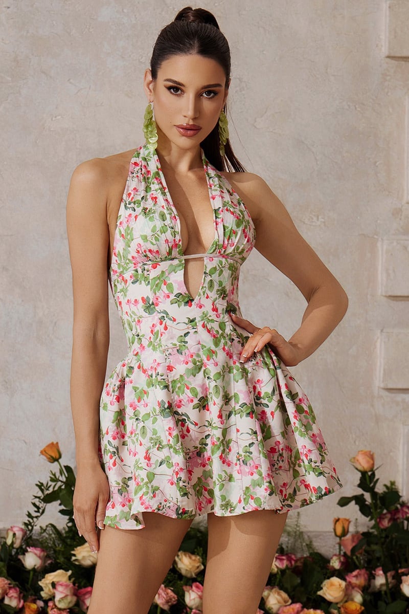 Rosalyn Halter Bloom Mini Dress | Jewelclues