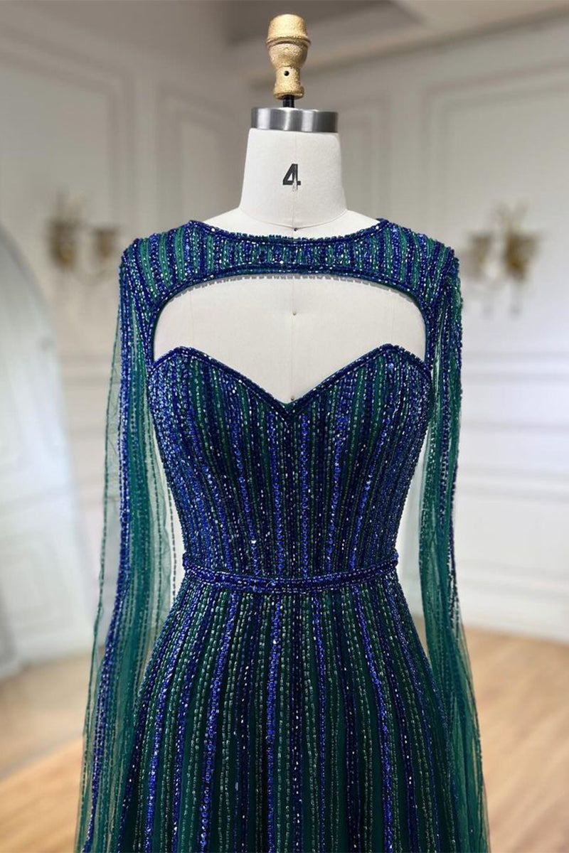Runway Evening Beaded Maxi Dress | Jewelclues #color_emerald green