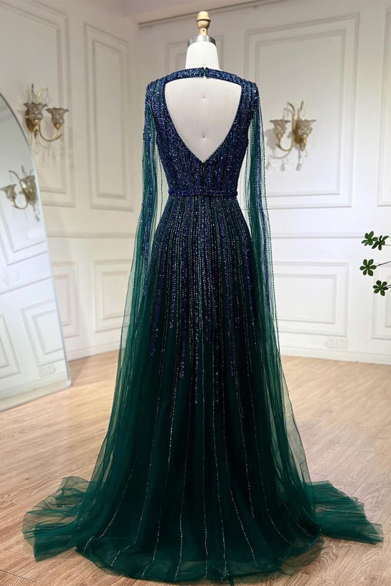 Runway Evening Beaded Maxi Dress | Jewelclues #color_emerald green