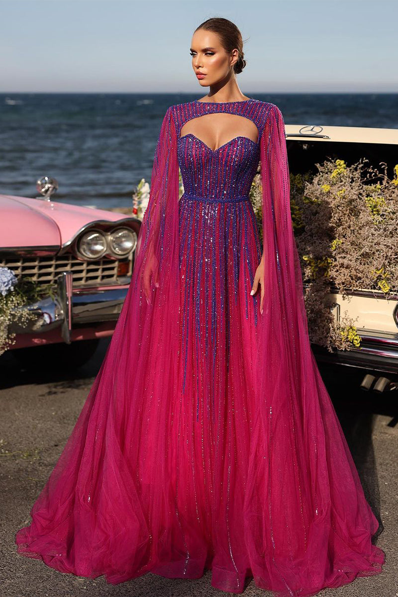 Runway Evening Beaded Maxi Dress | Jewelclues #color_fuchsia