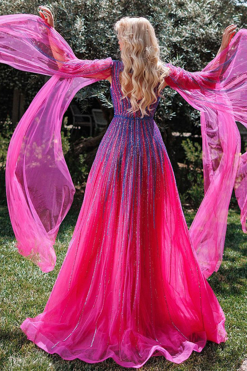 Runway Evening Beaded Maxi Dress | Jewelclues #color_fuchsia