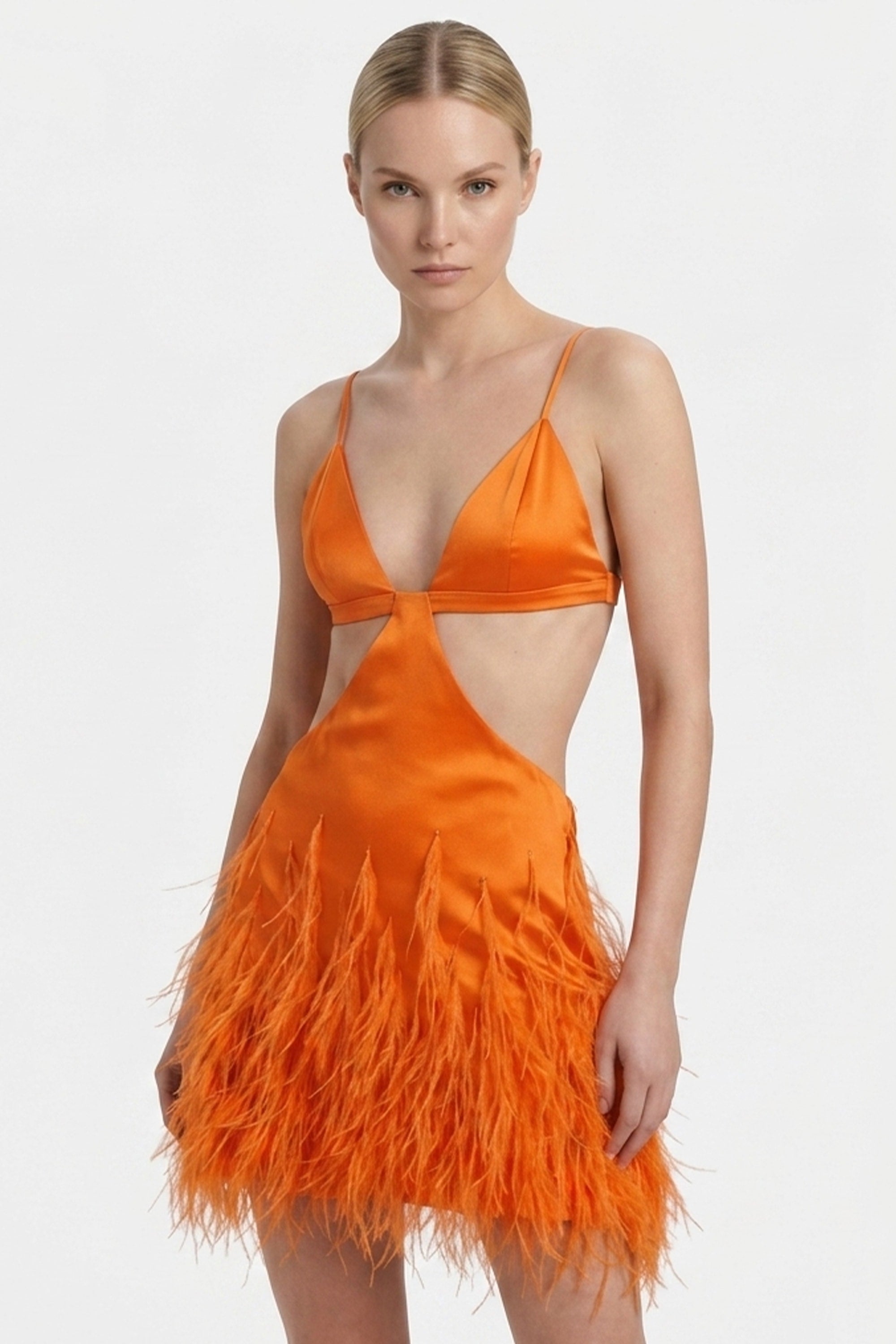 Sabine Feather-Trimmed Mini Dress | JewelClues #color_orange