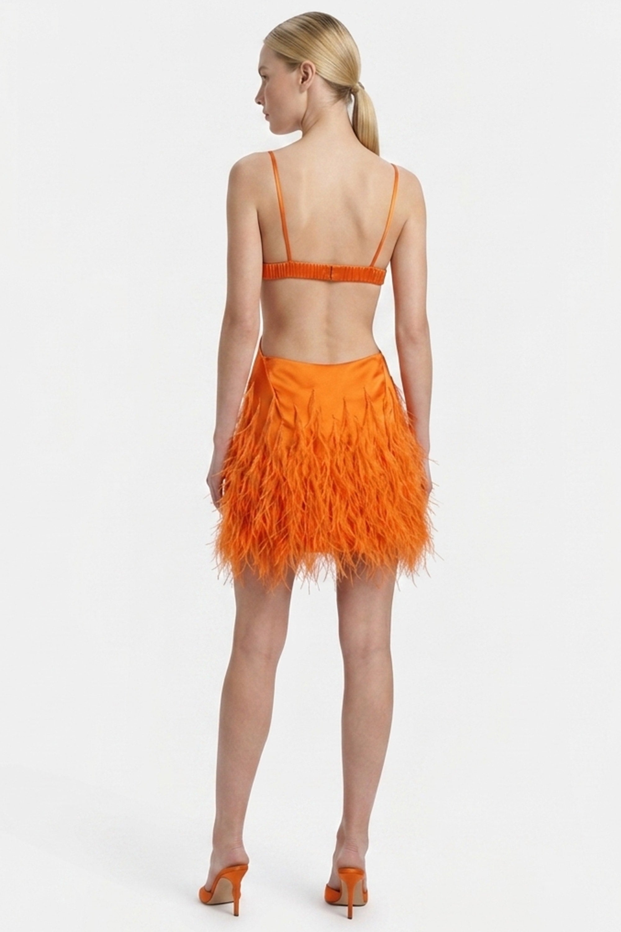 Sabine Feather-Trimmed Mini Dress | JewelClues #color_orange