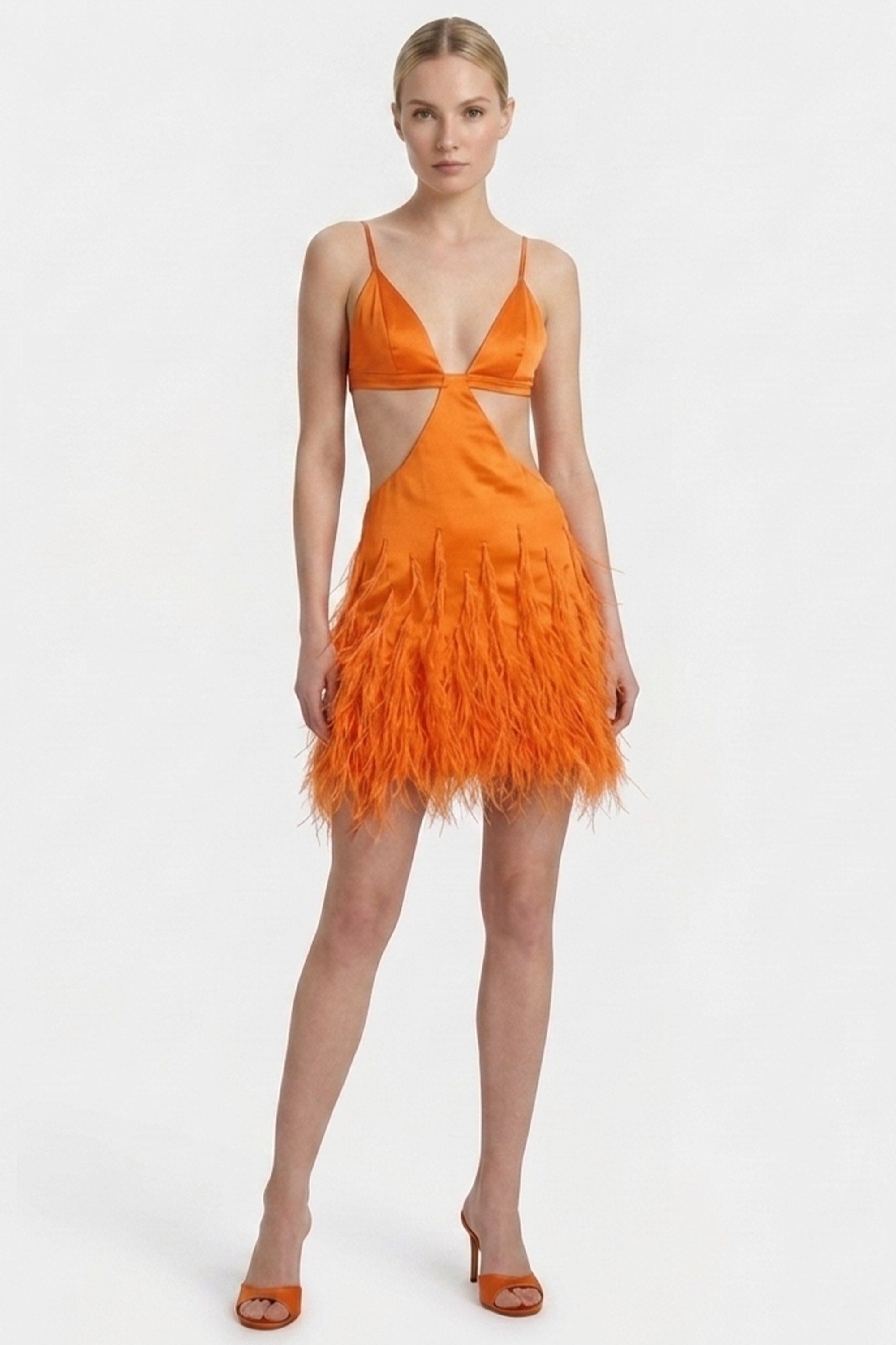 Sabine Feather-Trimmed Mini Dress | JewelClues #color_orange
