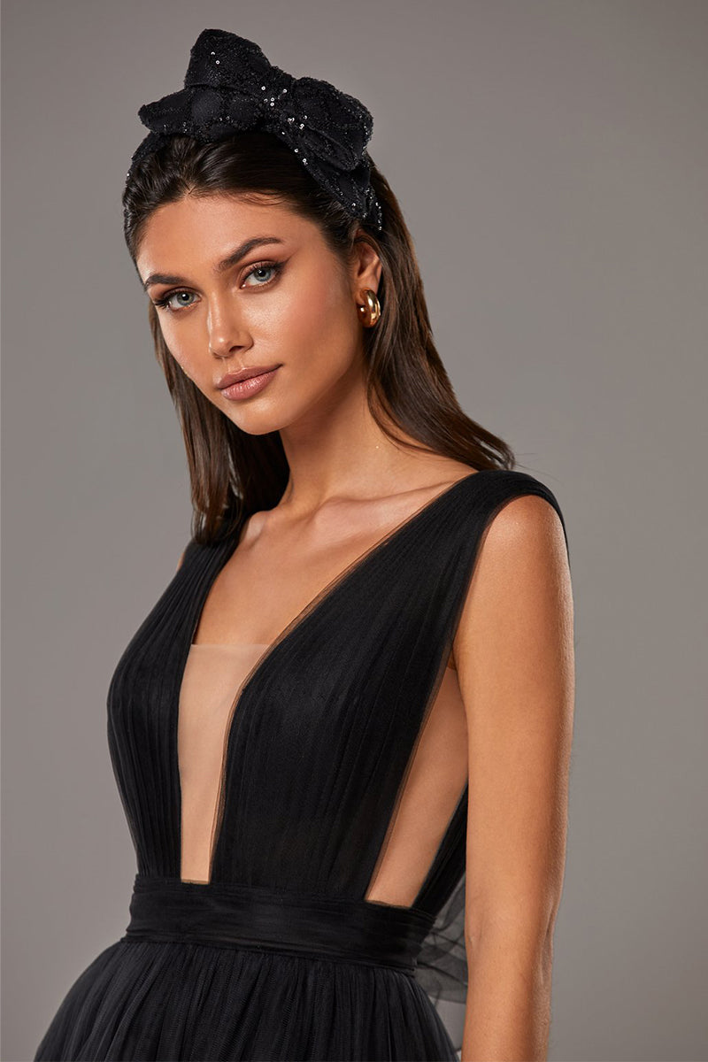 Savannah A-line Tulle Midi Dress | Jewelclues #color_black