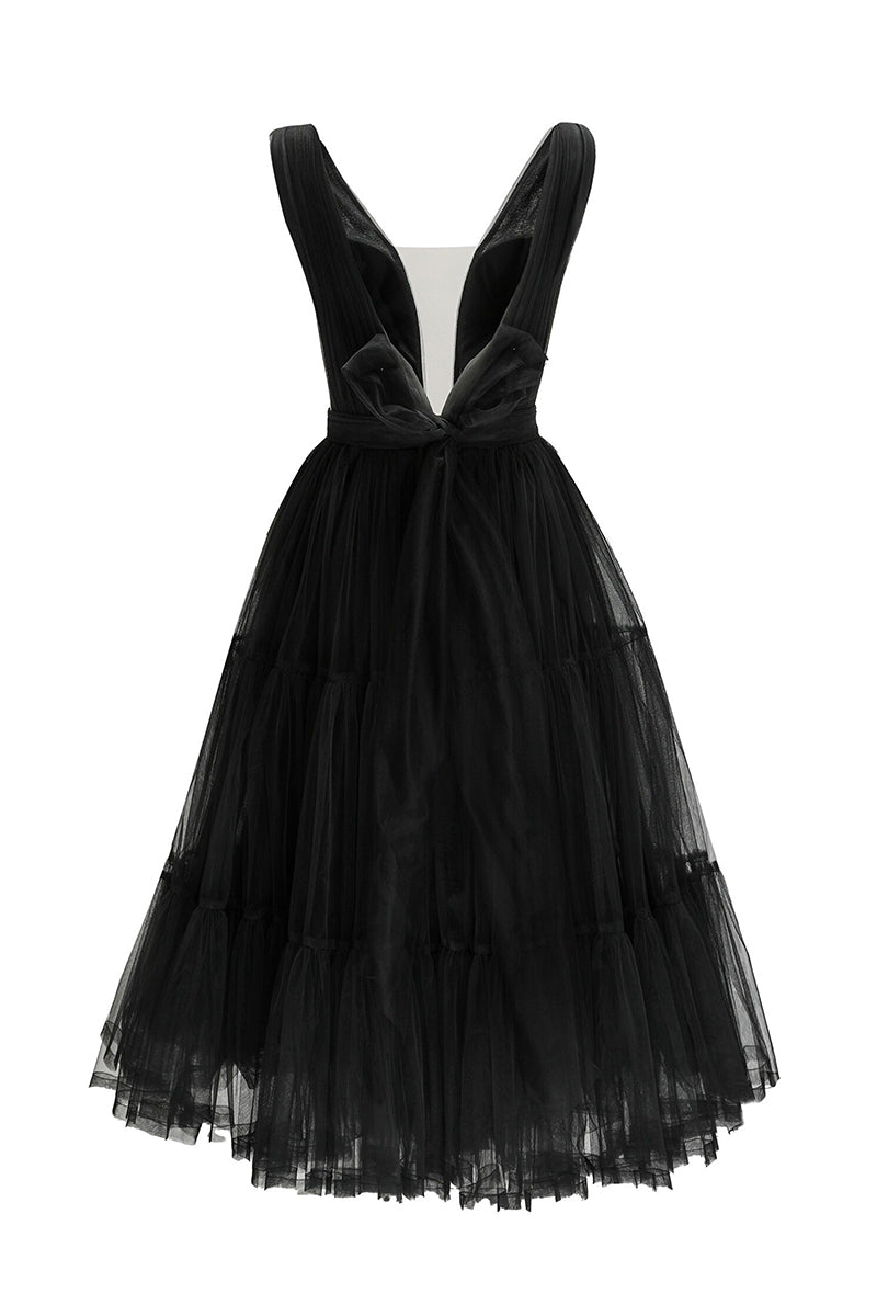 Savannah A-line Tulle Midi Dress | Jewelclues #color_black