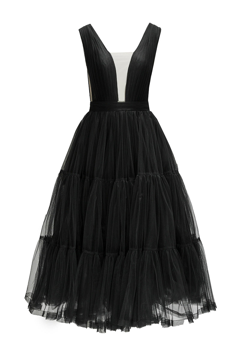 Savannah A-line Tulle Midi Dress | Jewelclues #color_black