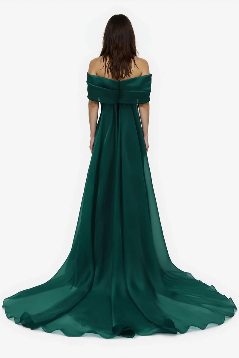 Selene Off-Shoulder Velvet Gown | Jewelclues #color_emerald green