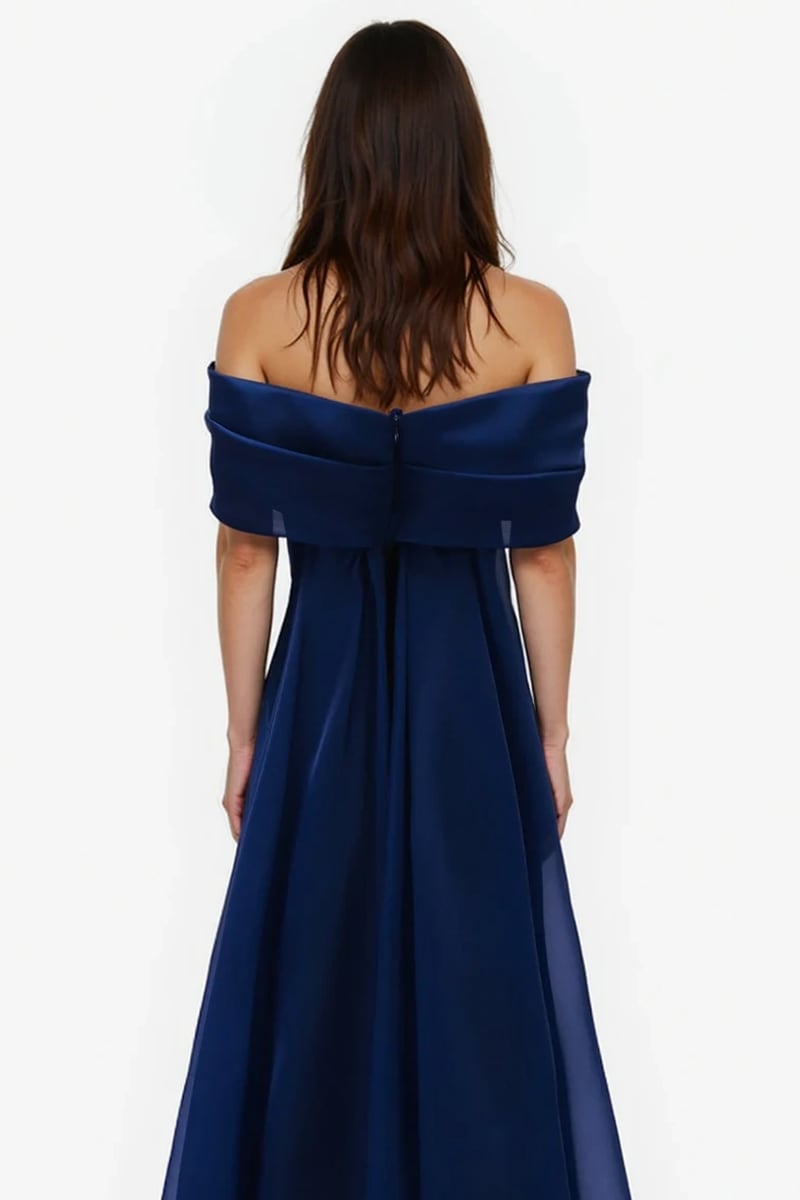 Selene Off-Shoulder Velvet Gown | Jewelclues #color_navy blue