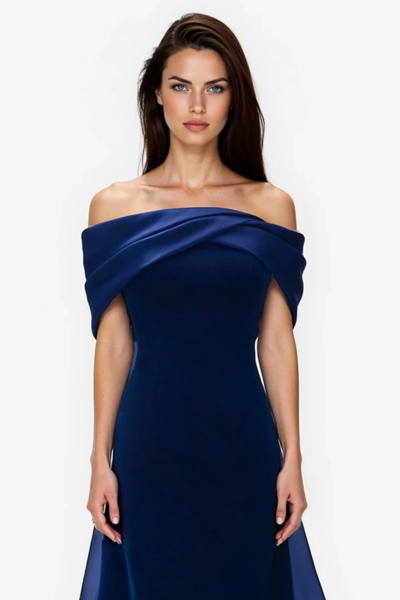 Selene Off-Shoulder Velvet Gown | Jewelclues #color_navy blue