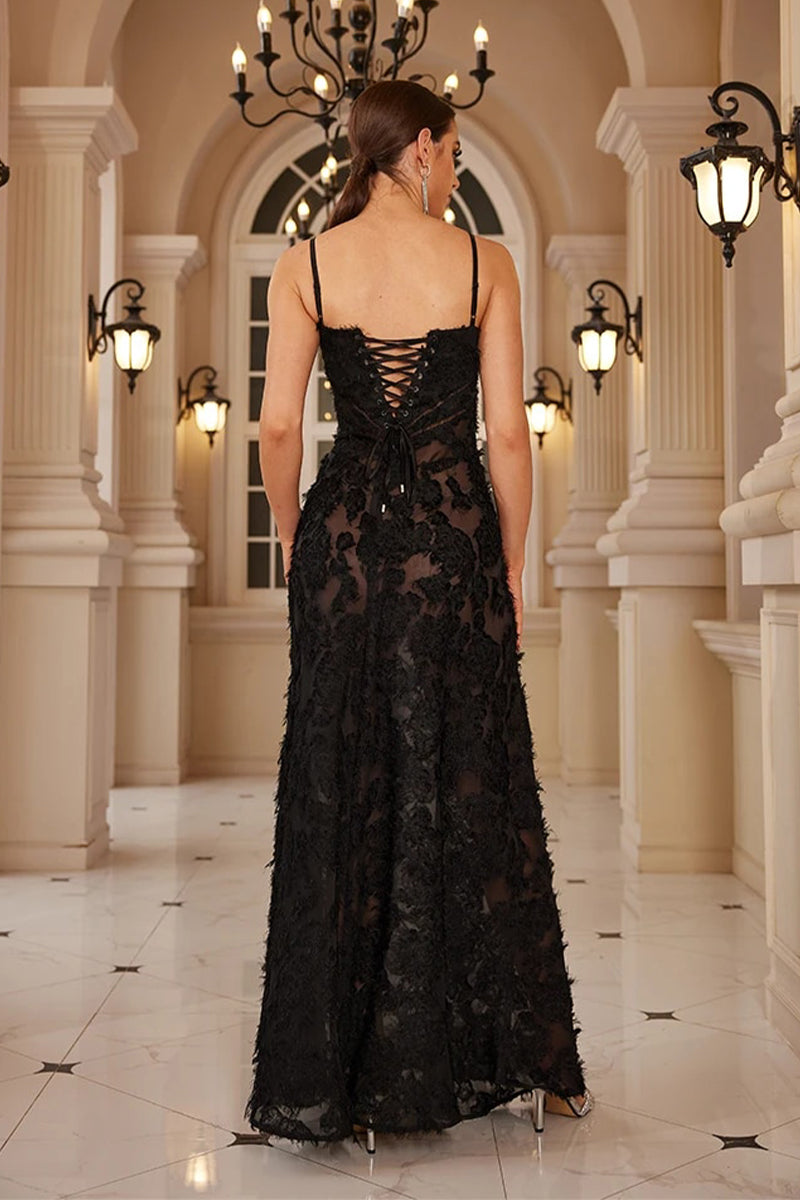 Sensational Sheer Black Lace Maxi Dress | Jewelclues