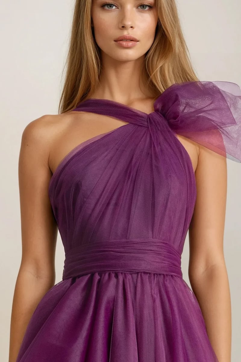Seraphina One-Shoulder Layered Tulle Maxi Dress | Jewelclues #color_purple
